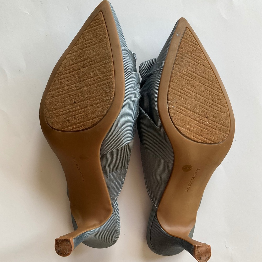 Alex Marie Slate Blue Ribbed Bow Pointed Toe Mule Kitten Heels Slip On Pumps 6.5 - Picture 10 of 12